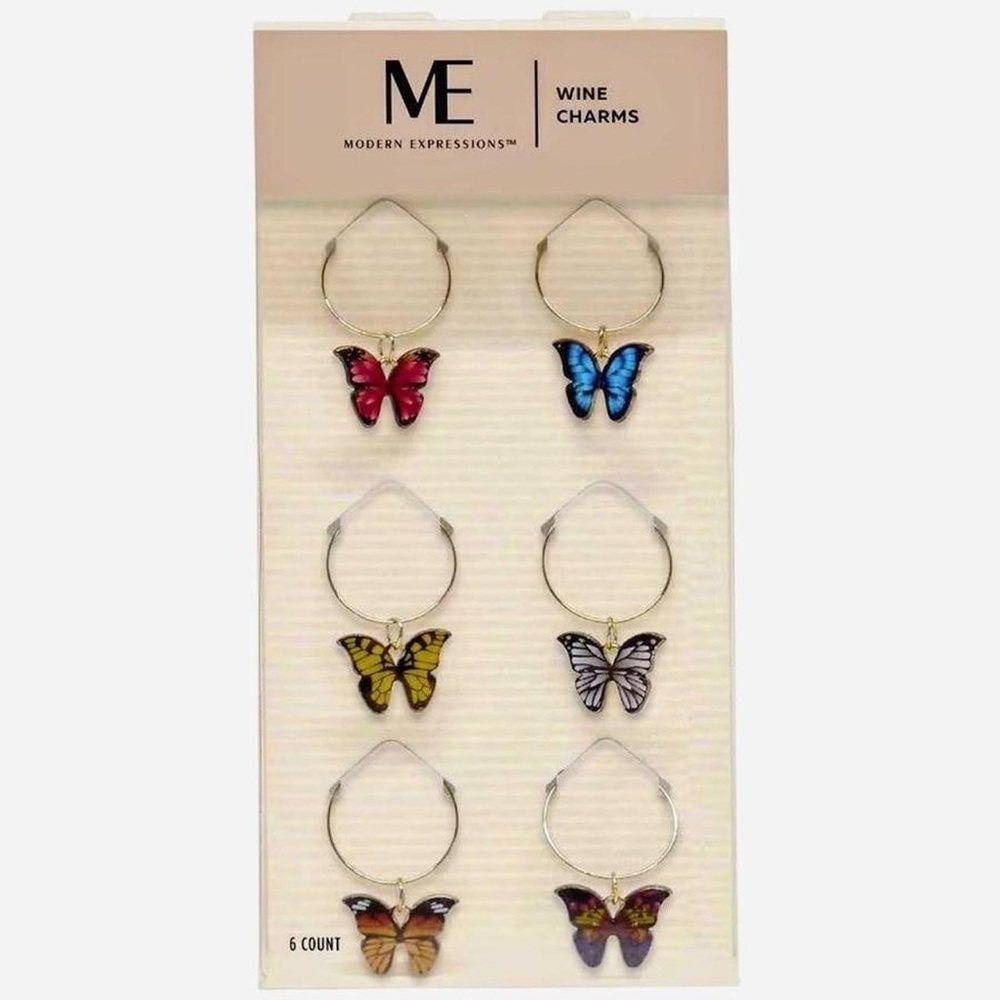 Butterfly Wine Glass Charms - Multicolor (6 Pack)